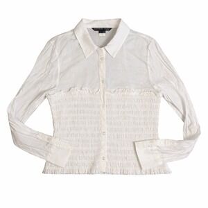 Veronica Beard Shirt Emersyn Crop Smocked button up SZ Large Romantic Victorian